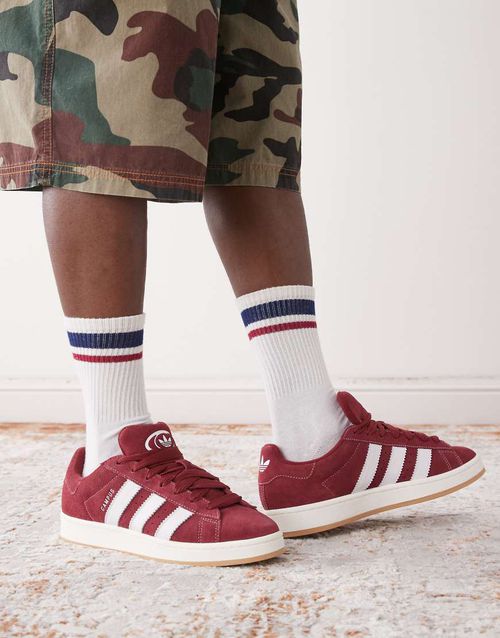 Campus 00s gum sole trainers in maroon and white-Red