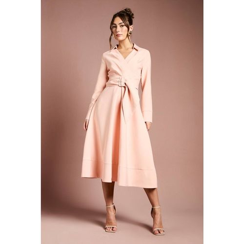 Coast Women's Long Sleeve Belted Crepe Midi Dress in Rose