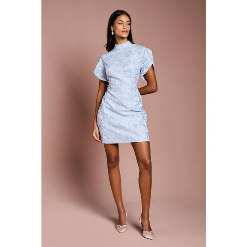 Coast Women's Petite Puff Sleeve Jacquard Mini Dress in Blue