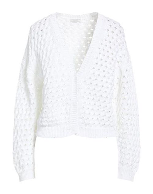 Woman Cardigan White Size 6 Cotton, Polyester