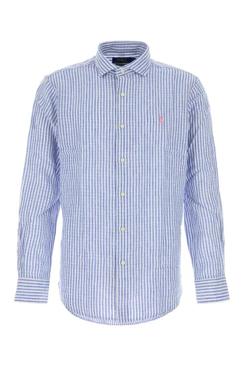Linen Blend Striped Shirt — Blue