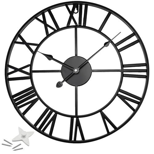 TEMU Metal Wall Clock For Garden, Large Wall Clocks For Living Room, Silent Non-ticking Roman Wall Clock For Indoor & Outdoor, Vintage Look Clock For