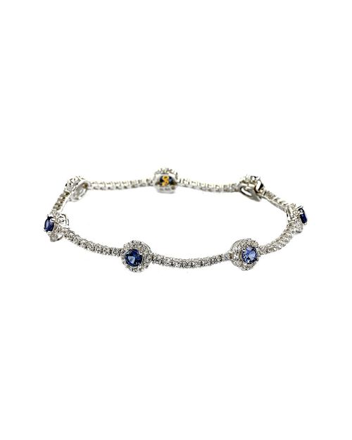 Silver Diamond & Sapphire Halo Tennis Bracelet