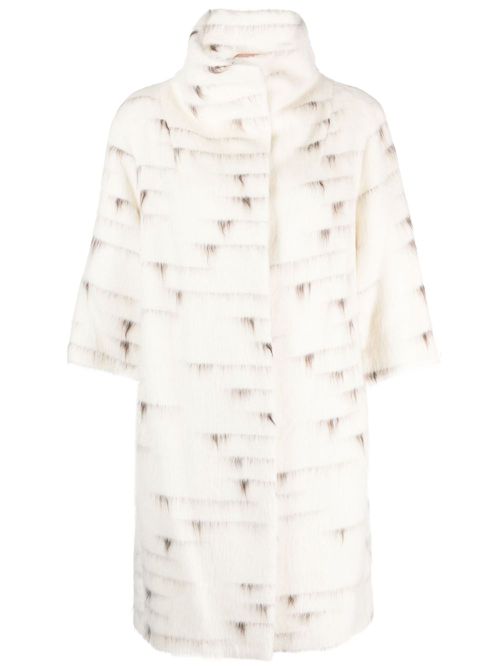 Patterned-jacquard single-breasted coat - White