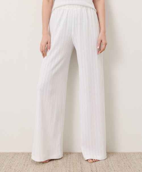 Women's White Pointelle Wide Leg Pant