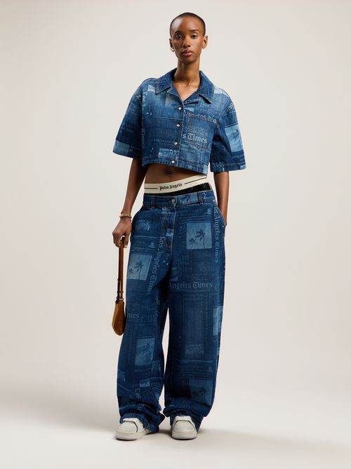 Newsprint Baggy Denim Pants Woman  Medium Blue