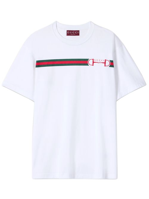 Web Print Horsebit Embroidered Crewneck Tee