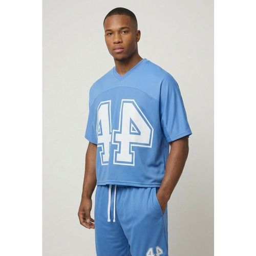 BoohooMAN Mens Oversized Boxy Mesh Batwing 44 Hockey Top - Blue - Large