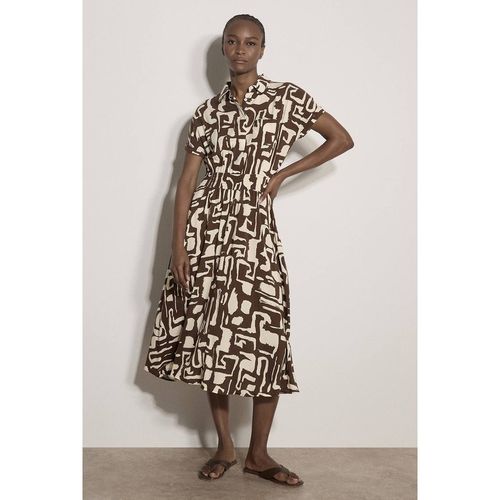 Apricot Women's Geo Grecian Shirt Midi Dress in Brown
