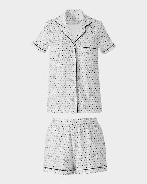 X Roller Rabbit Women's Heart-Print Cotton Short Sleeve Polo Pajama Set