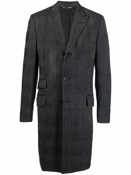 2000s plaid check single-breasted coat - Black