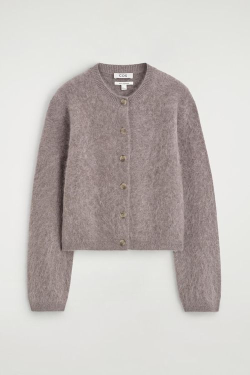 Brushed-Cashmere Crew-Neck Cardigan