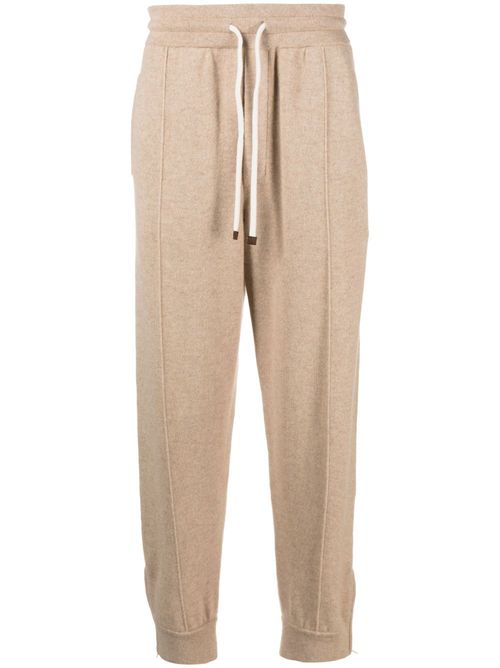 Intarsia-knit cashmere track pants - Neutrals