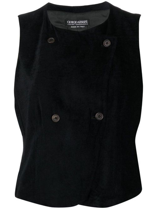 1990s corduroy double-breasted vest - Black
