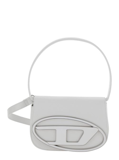 1Dr White Shoulder Bag With Oval D Patch In Leather Woman