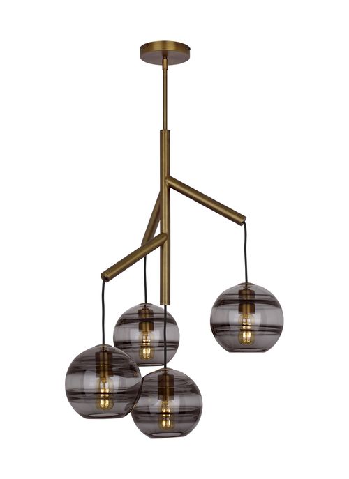 Sedona 4-Light 2700K LED Contemporary Chandelier in Aged Brass and Transparent Smoke