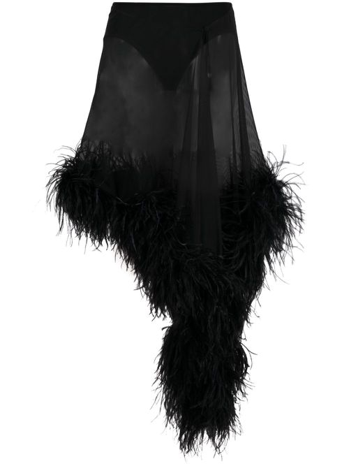 Miya feather-trimmed asymmetric skirt - Black