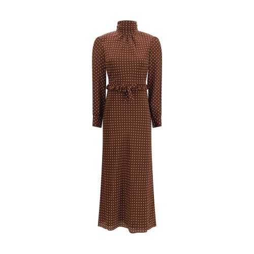 Polka Dot Silk Crêpe de Chine Dress — Brown