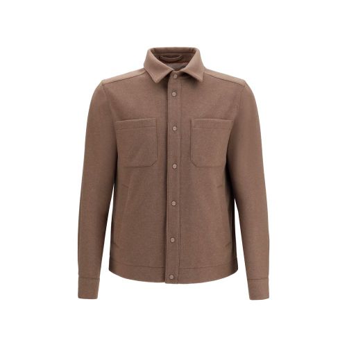 Snap-Button Polyester Jacket — Brown