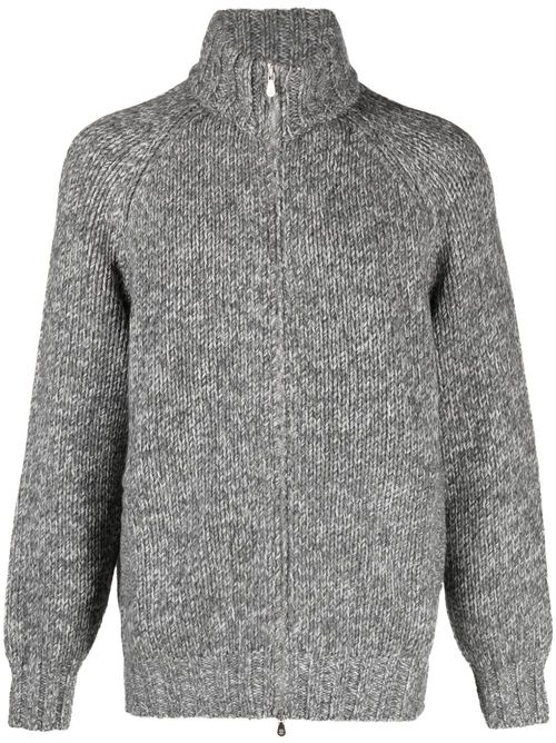 Raglan-sleeves zip-up cardigan - Grey