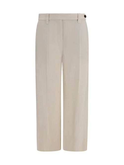 Fluid Viscose and Linen Twill Trousers — Beige