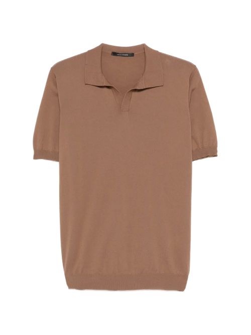 Polo Collar Split Neck Short-Sleeve T-Shirt with Ribbed Cuffs and Hem (Size 48)