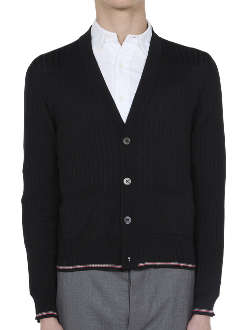 Ribbed Merino Wool Cardigan — Black