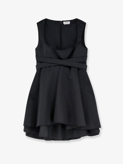 Taffeta Wrap-Waist Dress — Black