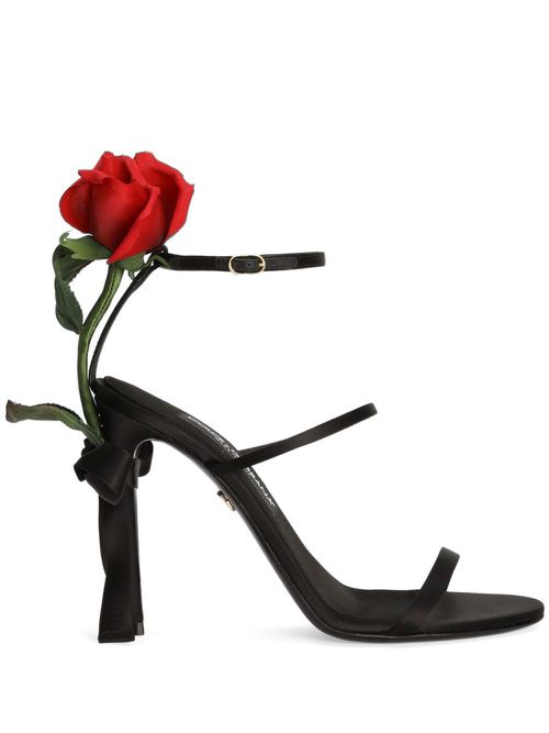 Rose-appliqué sandals - Black