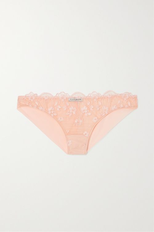 + Net Sustain Loulou Embroidered Tulle Brazilian Briefs - Pink