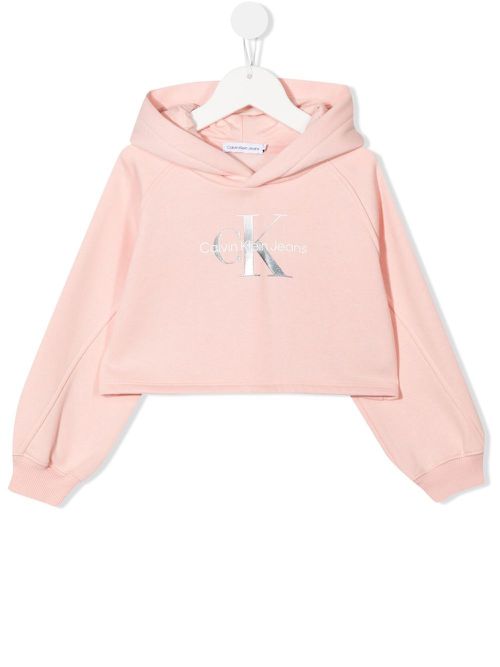 Metallic logo-print hoodie - Pink