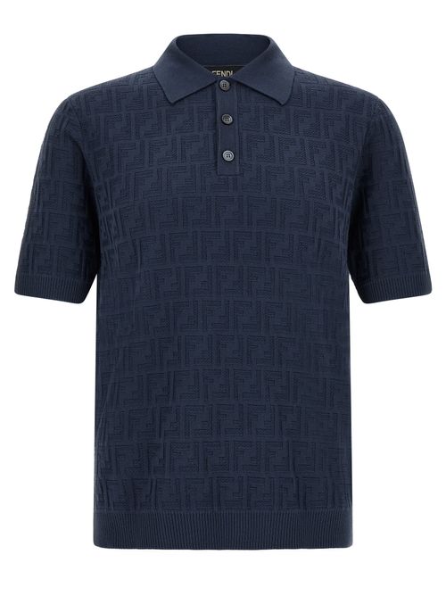 FF Jacquard Cotton Polo Shirt — Navy