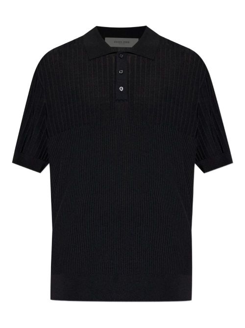 Ribbed Polo Shirt with Short Sleeves and Three-Button Placket