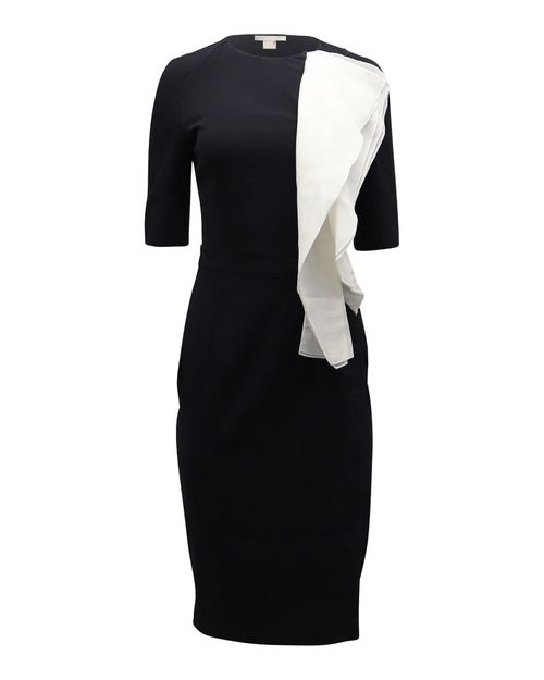 Contrast Ruffle Sheath Dress in Black Acetate
