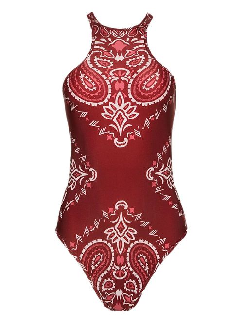 Bandana-print halterneck swimsuit - Red