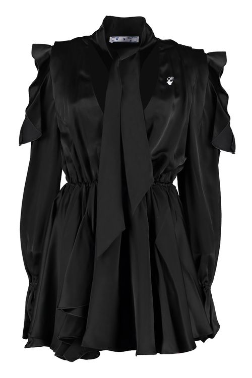 Ruffle-detail logo-print dress - Black