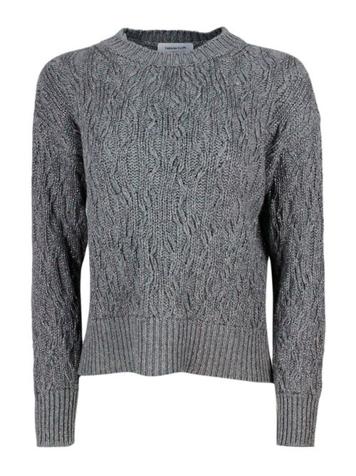 Cable knit lurex wool blend sweater