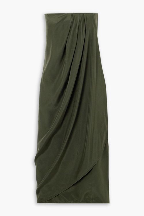 Onna strapless draped silk-satin midi dress