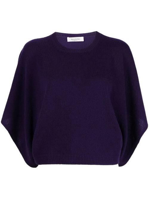 Virgin Wool-Cashmere Batwing-Sleeve Sweater — Purple