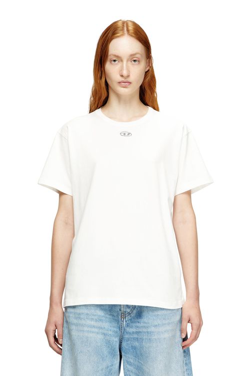 Cotton T-shirt with metallic Oval D - T-Shirts - Woman - White