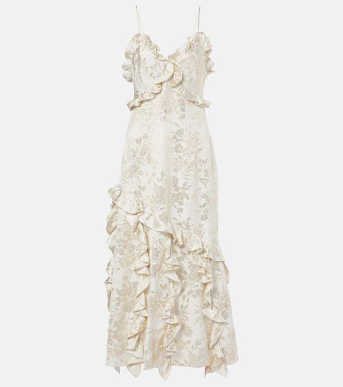 Calandra ruffled floral jacquard midi dress