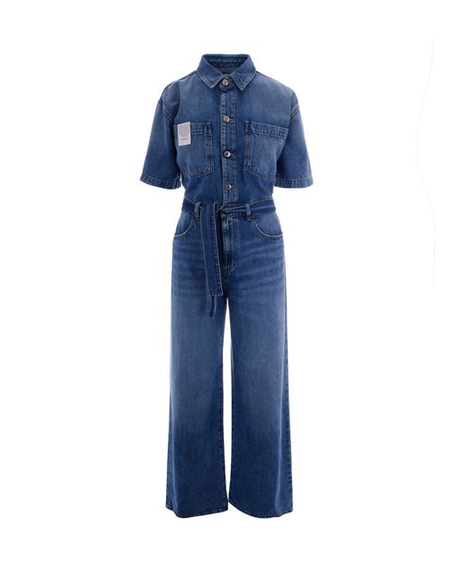 Blue Shirt Collar Jumpsuit
