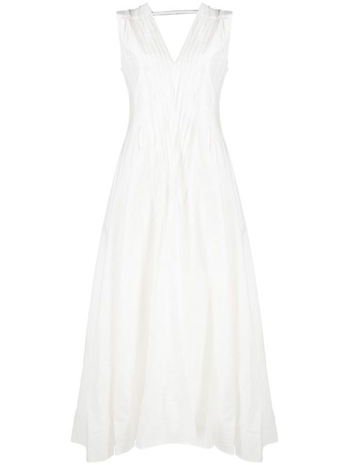 Pleat-detail V-neck dress - White
