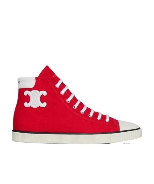 Celine Blank Mid Lace Up Sneaker with Toe Cap in Canvas and Calfskin