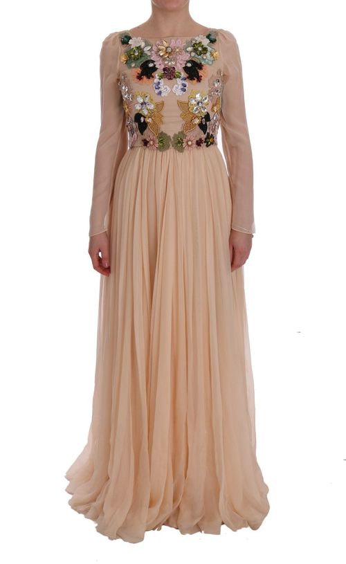 Floral Embroidered Silk Gown — Pink