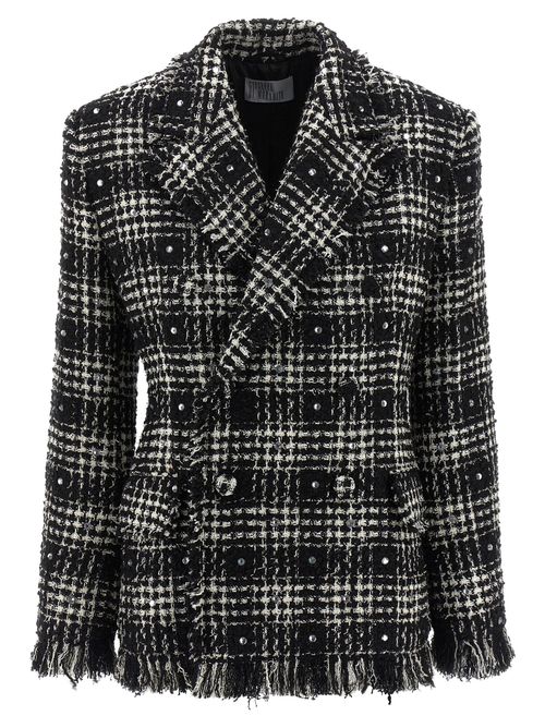 Rhinestone-Embellished Tweed Blazer — Black