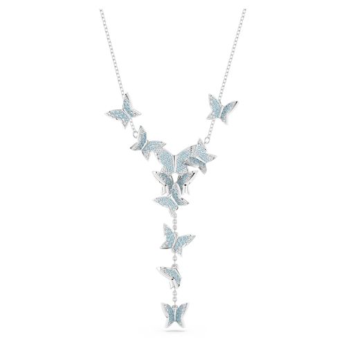Idyllia Lilia Y necklace, Butterfly, Blue, Rhodium plated
