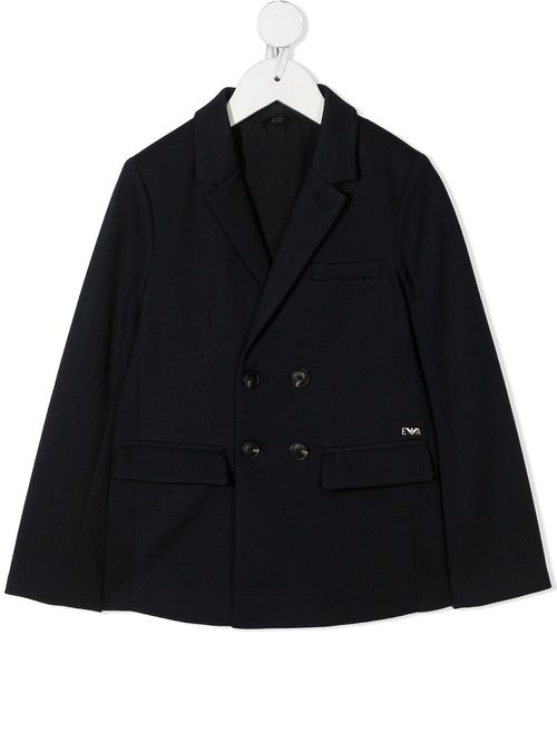 Logo-embroidered double-breasted blazer - Blue