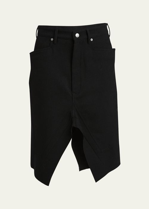 릭 오웬스 여성 Short Wool Denim Skirt with Front Slit BG_4851960_100106_MBLACK