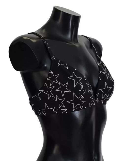 Star-Embroidered Cotton Bra Top — Black